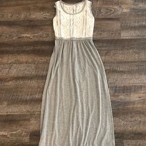 Gray + White Lace Maxi Dress